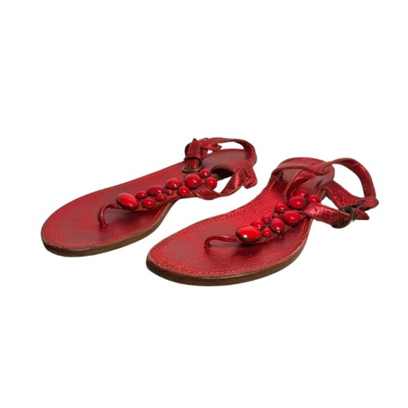 Sigerson Morrison Red Beaded Leather Sandals – Size 8.5 - Picture 2 of 13